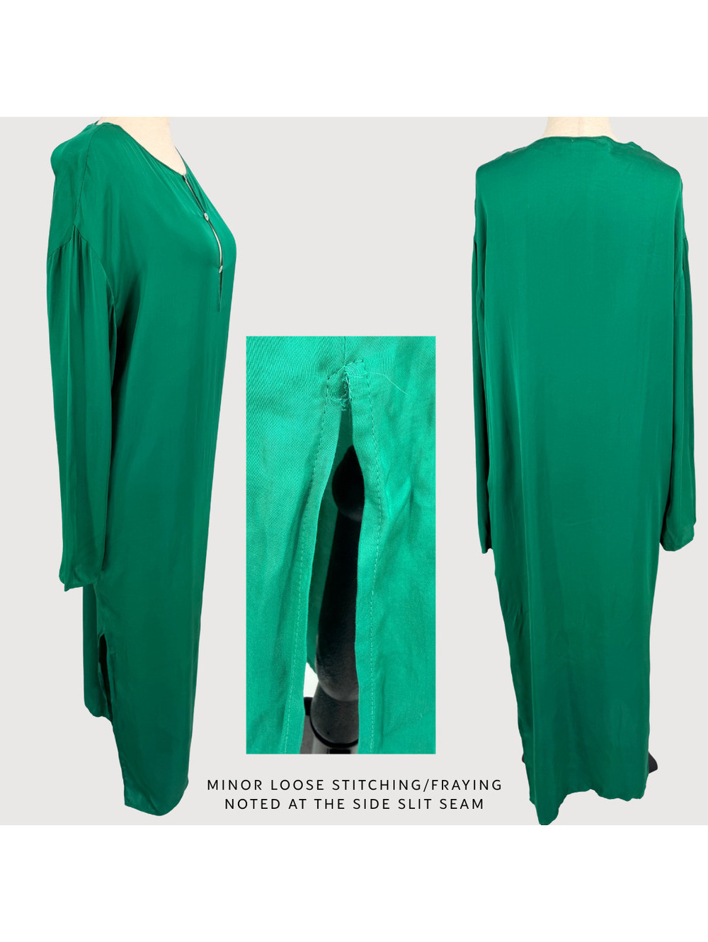 Donni Satin Maxi Tunic Dress Emerald Green Size S - Picture 3 of 9